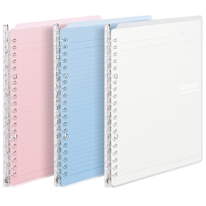 Kokuyo Campus Smart Ring Binders 3 Pack, A5 Light Colors Binder Notebooks, Up to 25 Sheets 20 Holes Slim Binder Folder with 10 Campus Sarasara Loose-leaf Paper Each for Study and Journal, Japan Import - Image 1